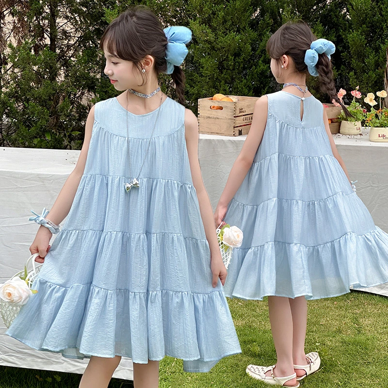 欧若风夏季女童连衣裙2025新款女大童背心裙子儿童夏日绝美公主裙