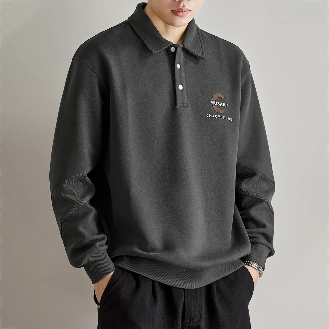 U&PURA美式复古350g重磅卫衣男士秋季2025新款潮牌宽松长袖Polo衫