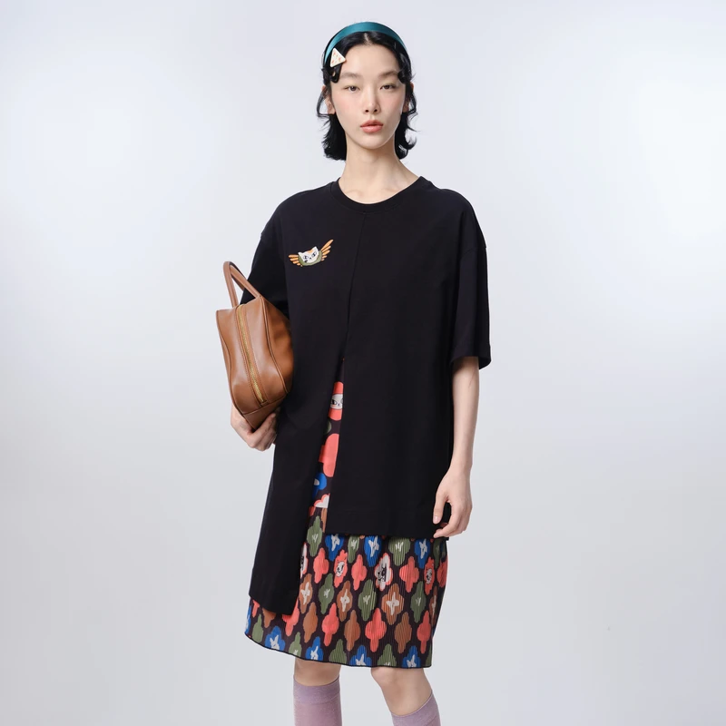 MOVEUP幻走2025新款.FUN 假两件开叉设计针织连衣裙325111312