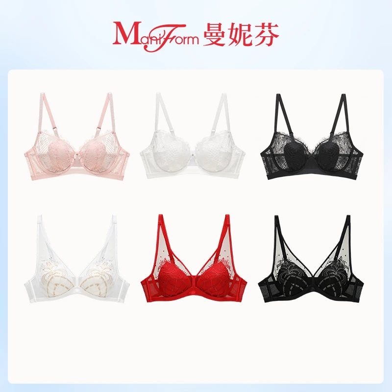 「薄杯断码清仓」曼妮芬性感蕾丝超薄款内衣女士大胸显小防凸点文胸