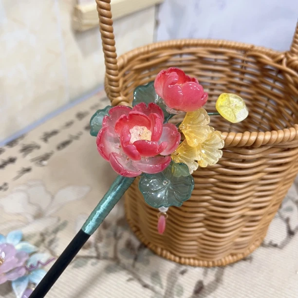 065木簪原创发饰荷花簪日常优雅盘发头饰流苏配饰古风旗袍配饰