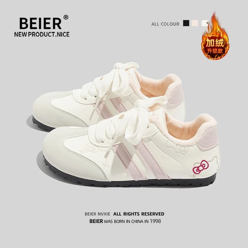 BEIER加绒低帮德训鞋2025秋冬新款百搭韩版kitty保暖棉鞋女鞋3526
