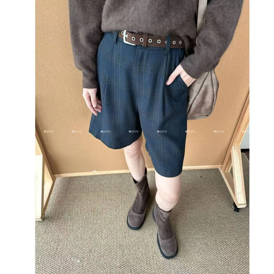 PCNY「格间非欧」不理理冬季新款小众女装时尚休闲宽松百搭格纹短裤