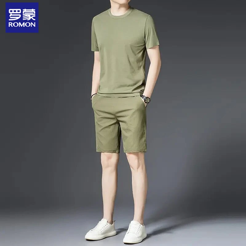 罗蒙男士夏季短袖休闲运动套装轻薄速干短袖短裤跑步宽松两件套男