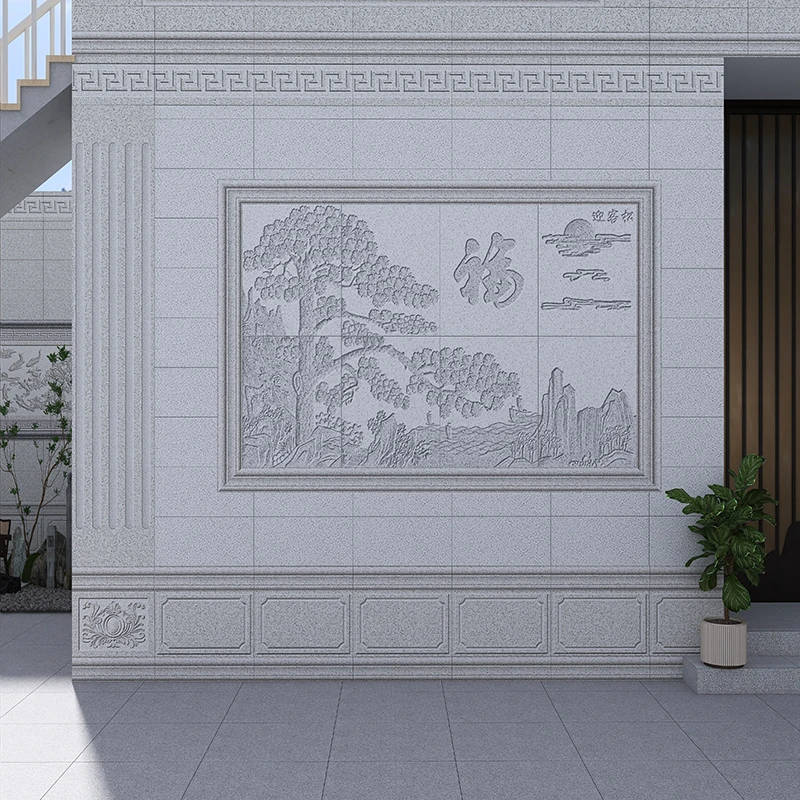 帝王白迎门墙浮雕壁画瓷砖庭院迎客松雕花壁画瓷砖影壁墙浮雕砖