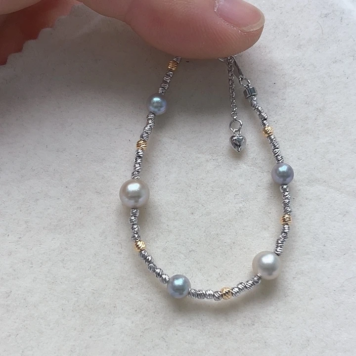 手绳银S925镶嵌海水珍珠
