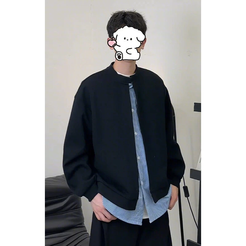 美式复古学院风拼接假两件卫衣男春秋季内搭外穿polo衫设计感衬衫