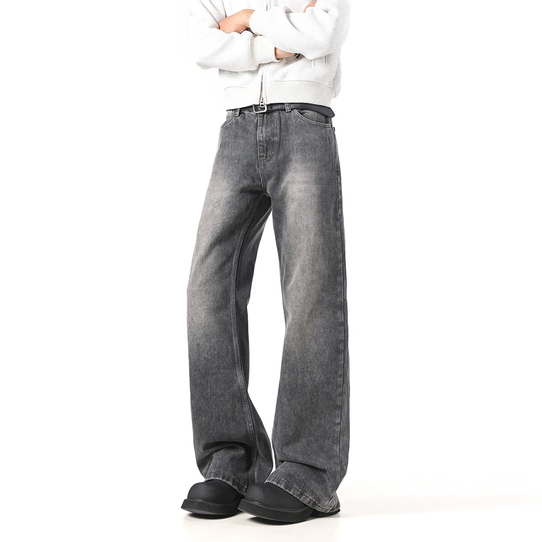 林社长2025春装新款复古水洗灰色牛仔裤长裤子微喇牛仔裤男裤子