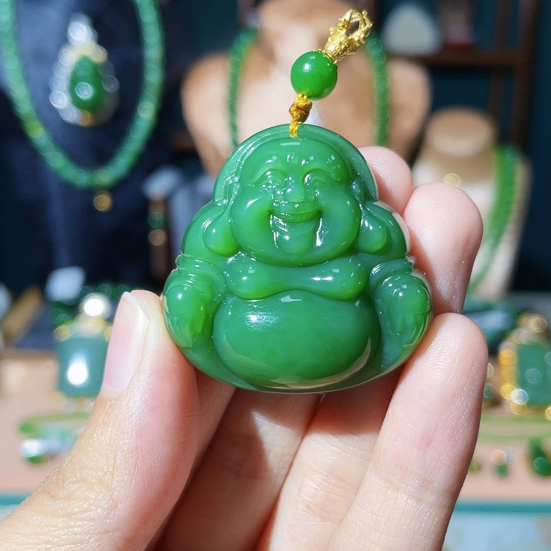 和田玉（碧玉）18K金镶嵌颈饰