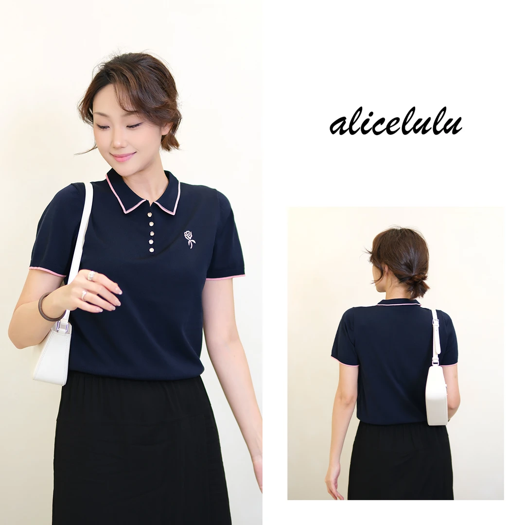 [alicelulu] 学院风撞色翻领Polo领夏套头针织衫 S2143216L