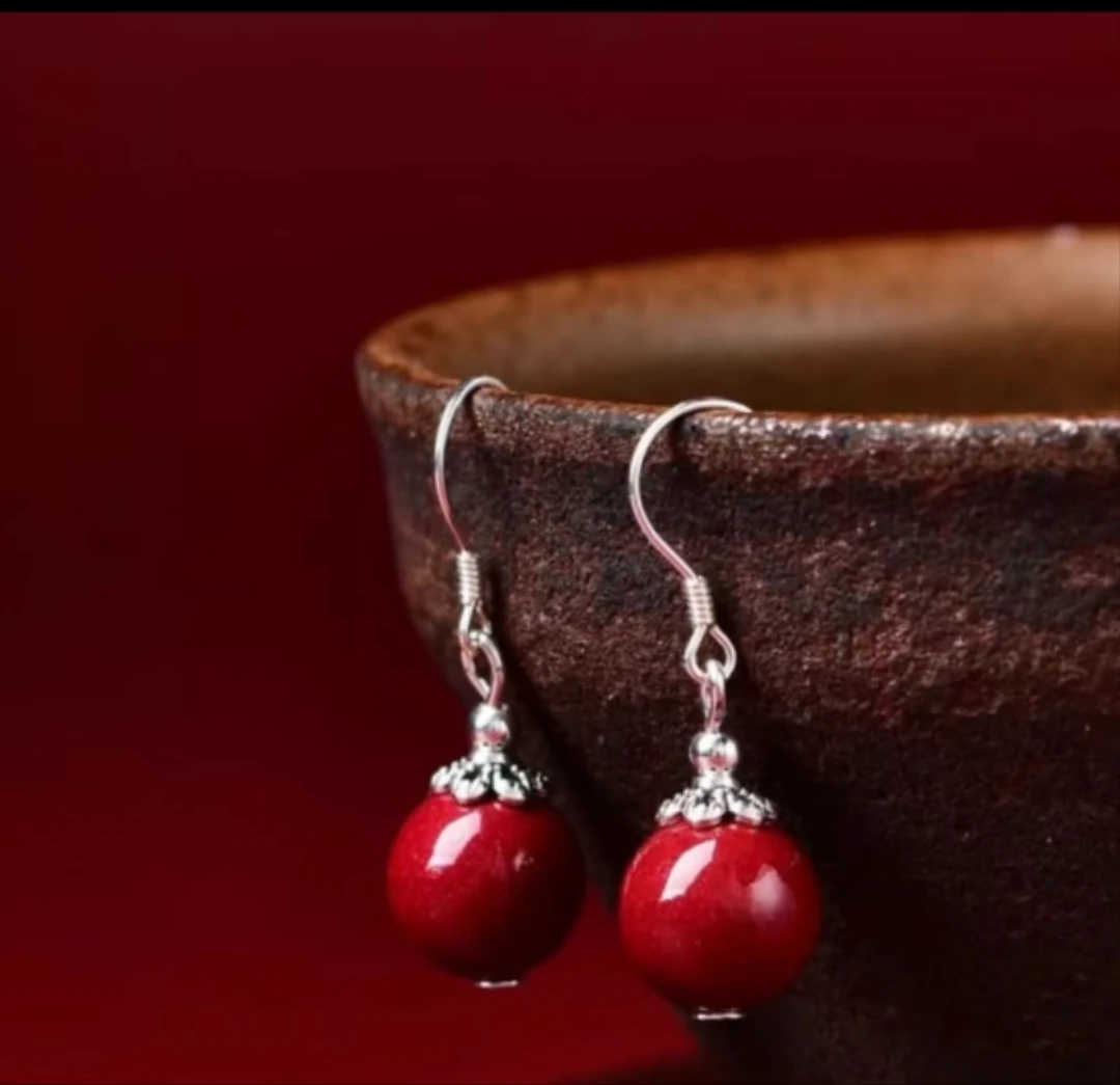 含辰砂工艺品s925银气质朱砂耳坠火爆款 闺蜜礼物同款