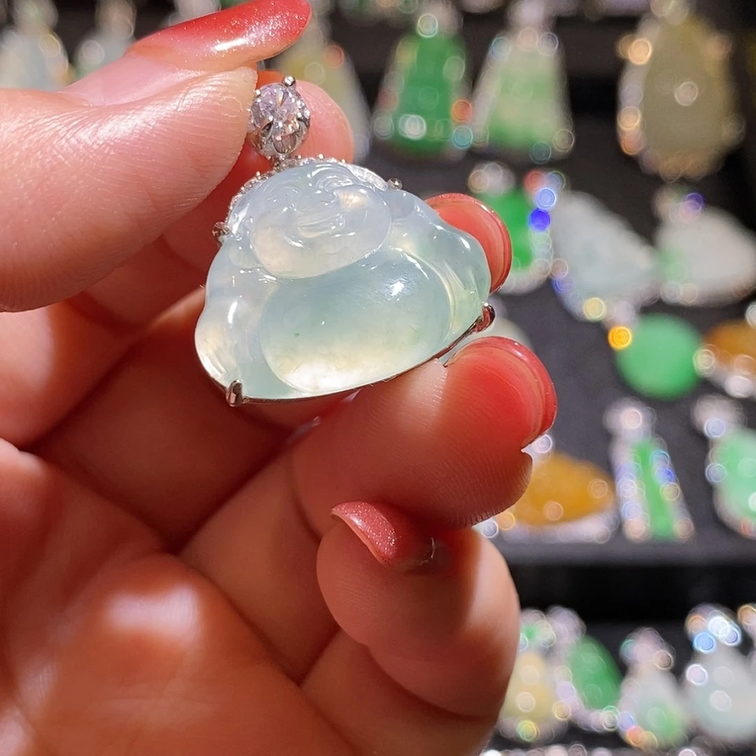 颈饰银S925镶嵌翡翠虾***眼天然翡翠