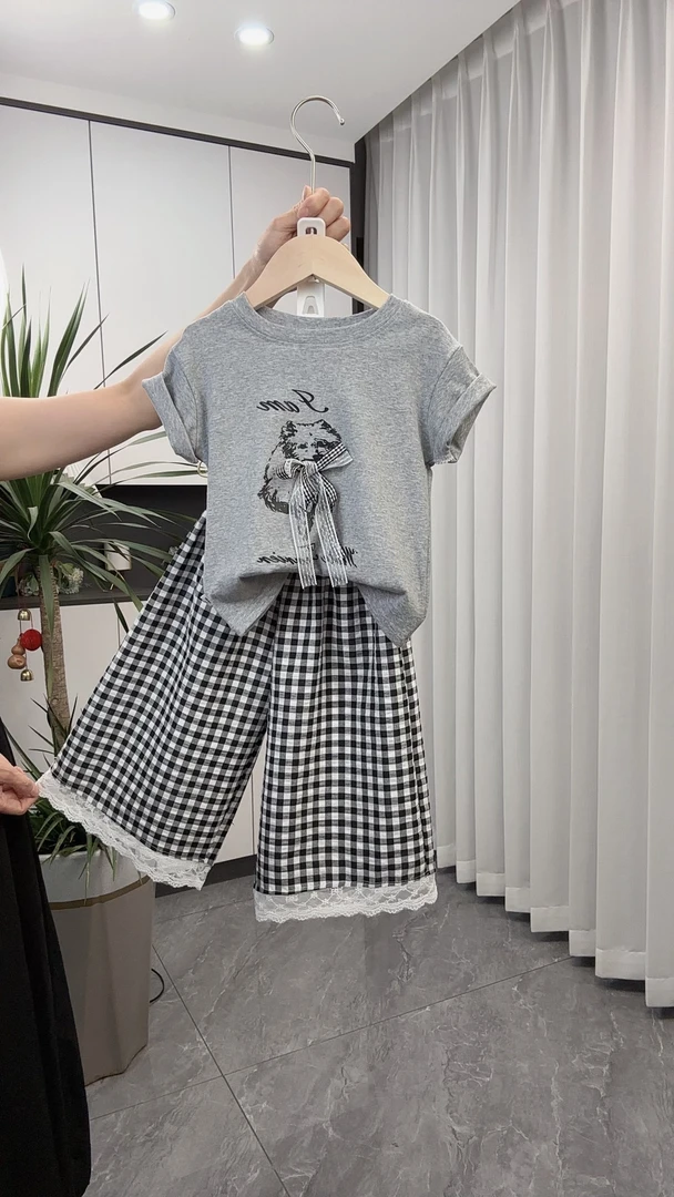 2025夏季新款儿童套装蝴蝶结百搭短袖T恤宽松两件套