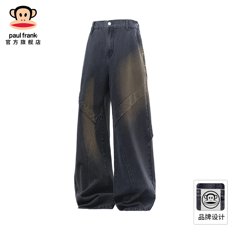 PaulFrank/大嘴猴美式潮牌牛仔裤男秋冬新款复古水洗宽松直筒裤子