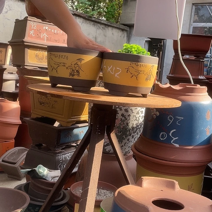 16+16黄色放牛娃笔筒花盆紫砂花盆紫砂