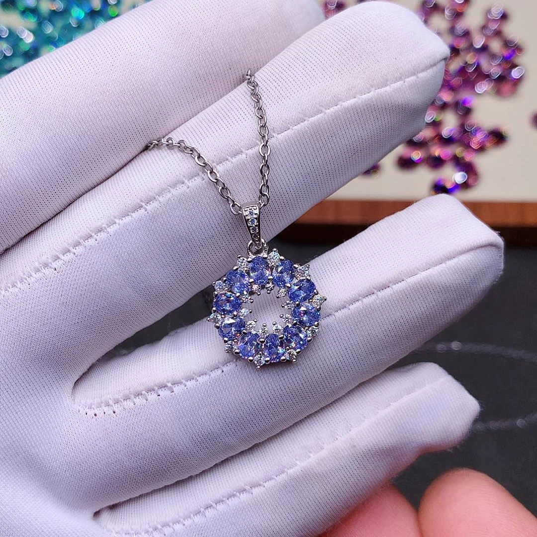 蓝宝石颈饰银S925镶嵌