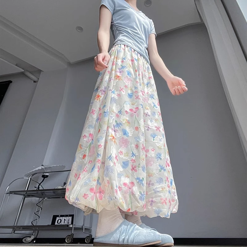 彩色花苞裙裤女2025夏季阔腿温柔风高腰显瘦时尚洋气印花蓬蓬裤裙