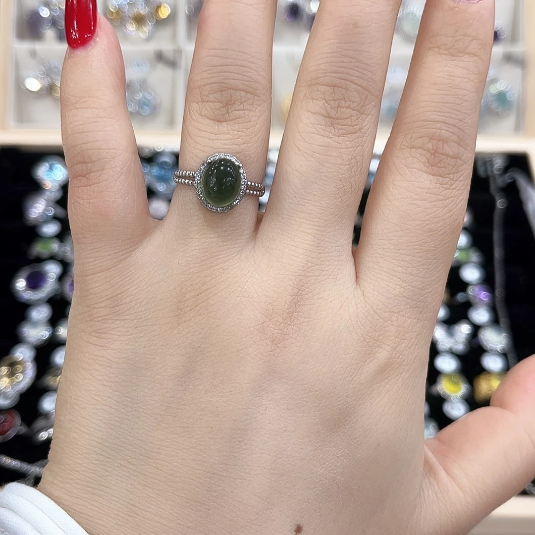 岫玉银S925镶嵌戒指