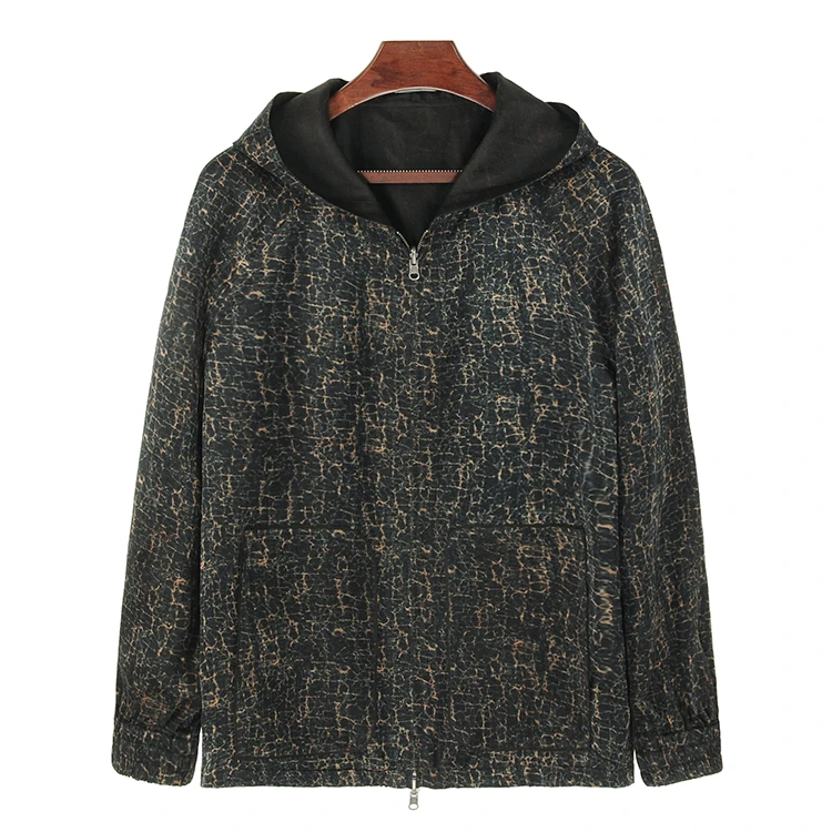 88681 男士插肩袖外套双面穿桑蚕丝素平缎香云纱中式秋季男上衣