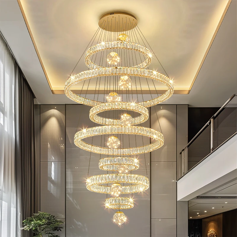 复式大吊灯2025新款现代轻奢大气水晶灯别墅挑空客厅吊灯