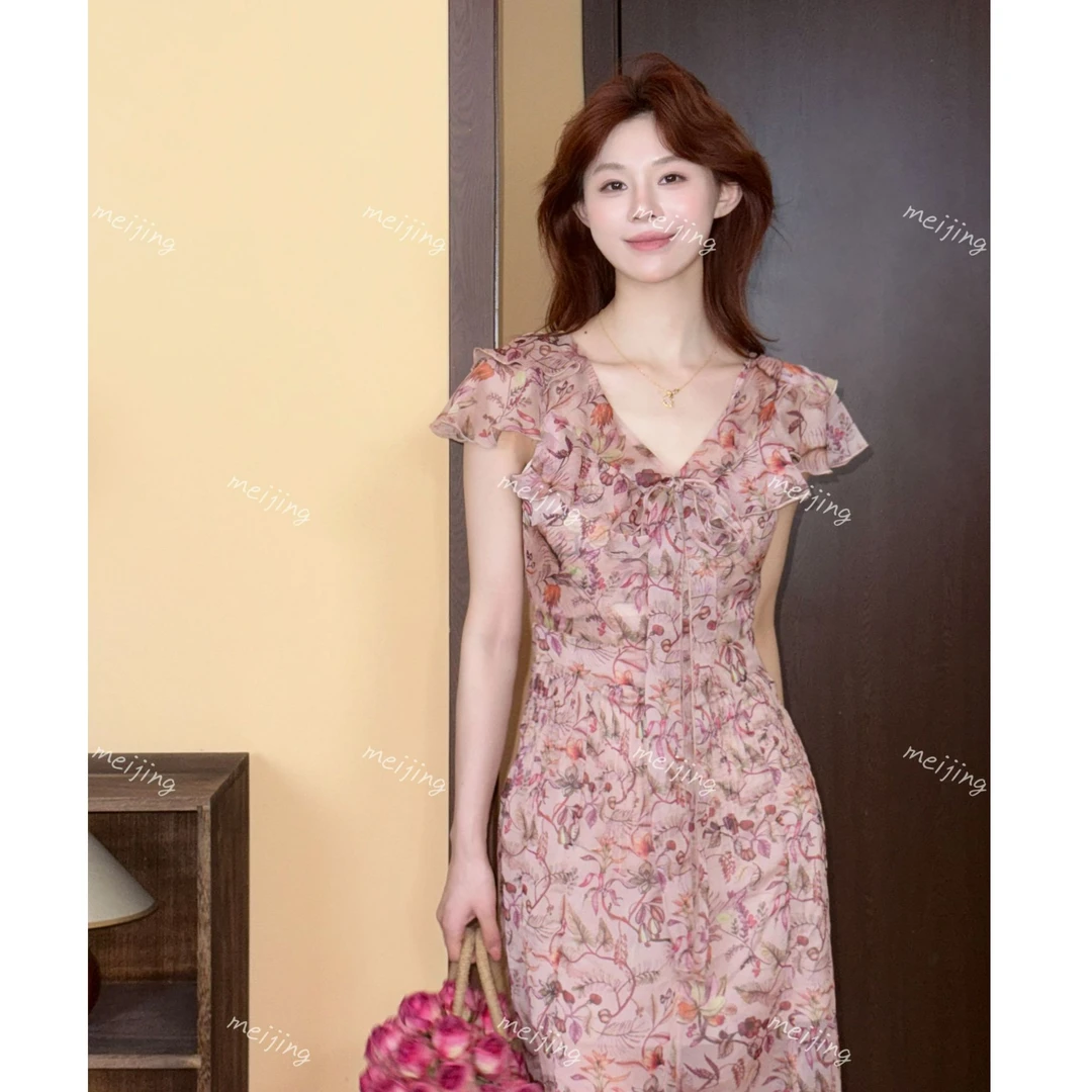 收腰 气质连衣裙 夏季 设计感显瘦美静在这粉色新款裙子XMZH8175