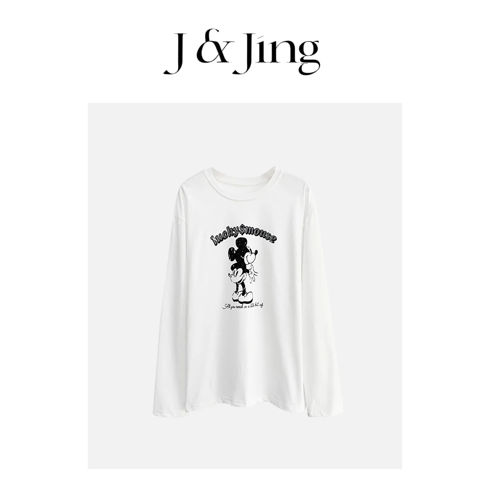 J&Jing-「双头小米」-春款上新！卡通印花宽松长袖打底上衣