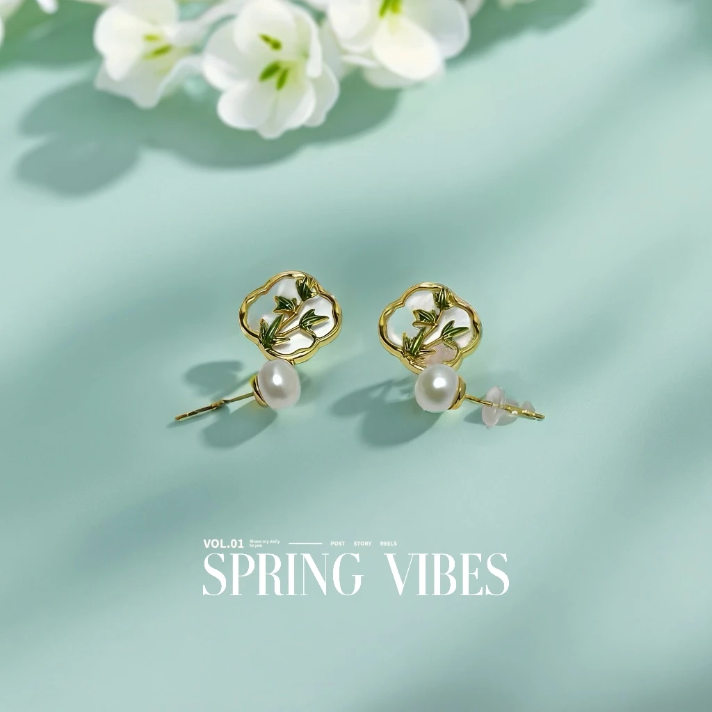 天然淡水珍珠耳饰- DSN设计师款新中式翠竹耳钉（1025）