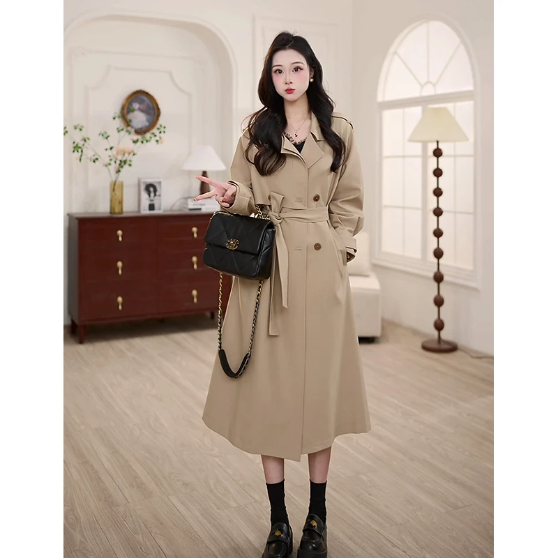 百家好秋季流行风衣女中长款2025春秋新款垂感气质显瘦英伦风外套