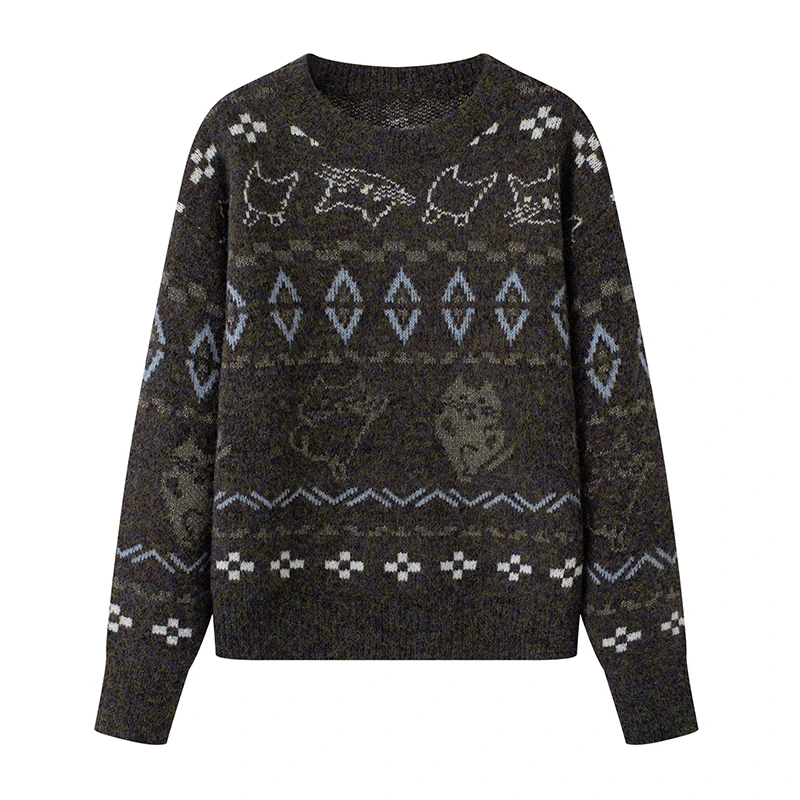 MM商场同款2025冬季新品圆领宽松费尔岛毛衣针织衫上衣女3581