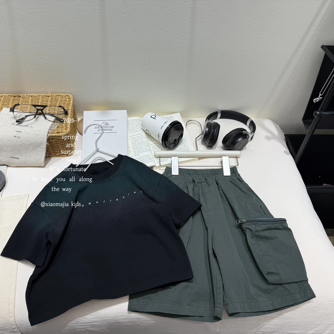 现货-儿童夏季潮酷渐变T恤D-5360欧若风穿搭休闲百搭圆领上衣