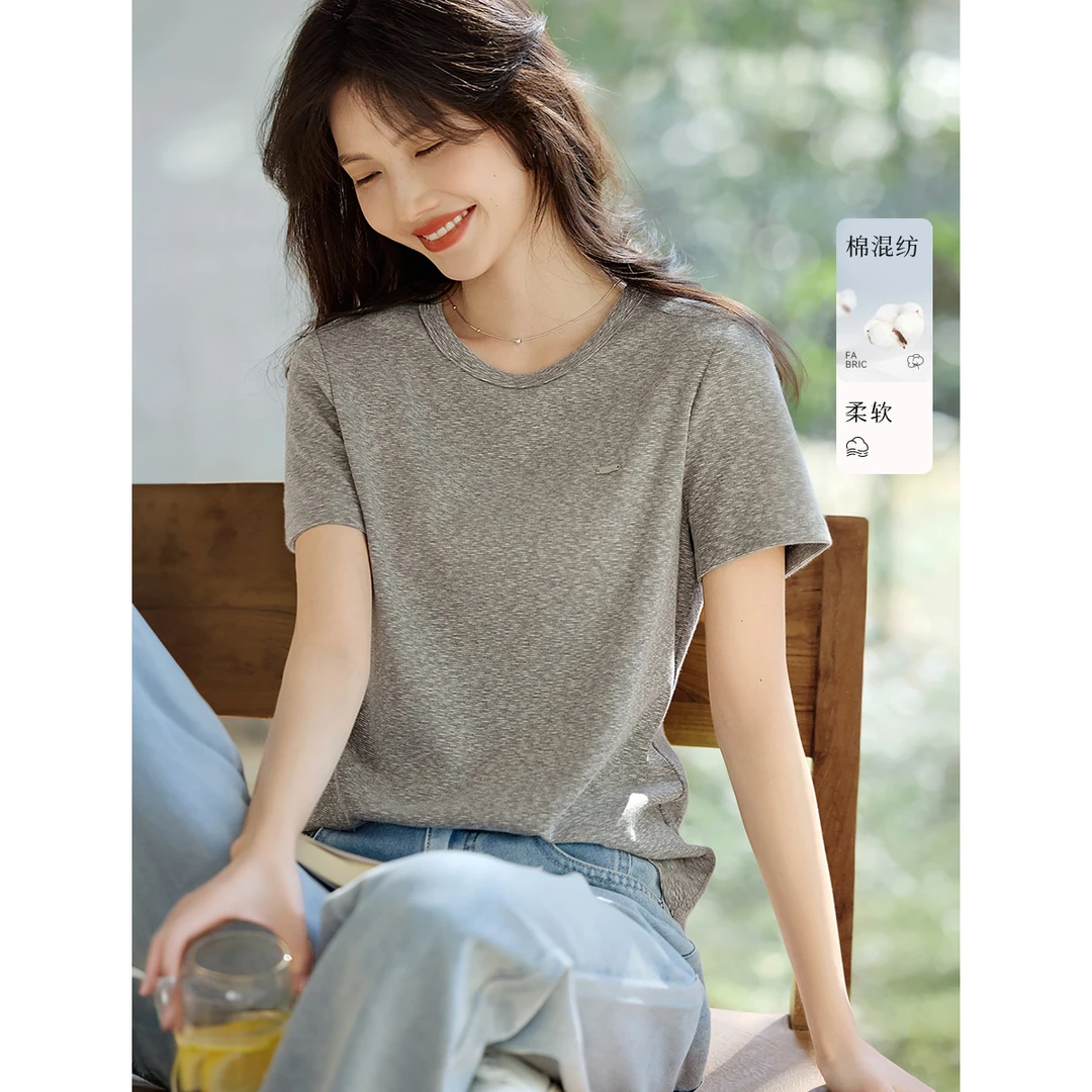 XWI/欣未精致知识分子花色T恤2025夏新款装饰舒适清爽T恤女装4041