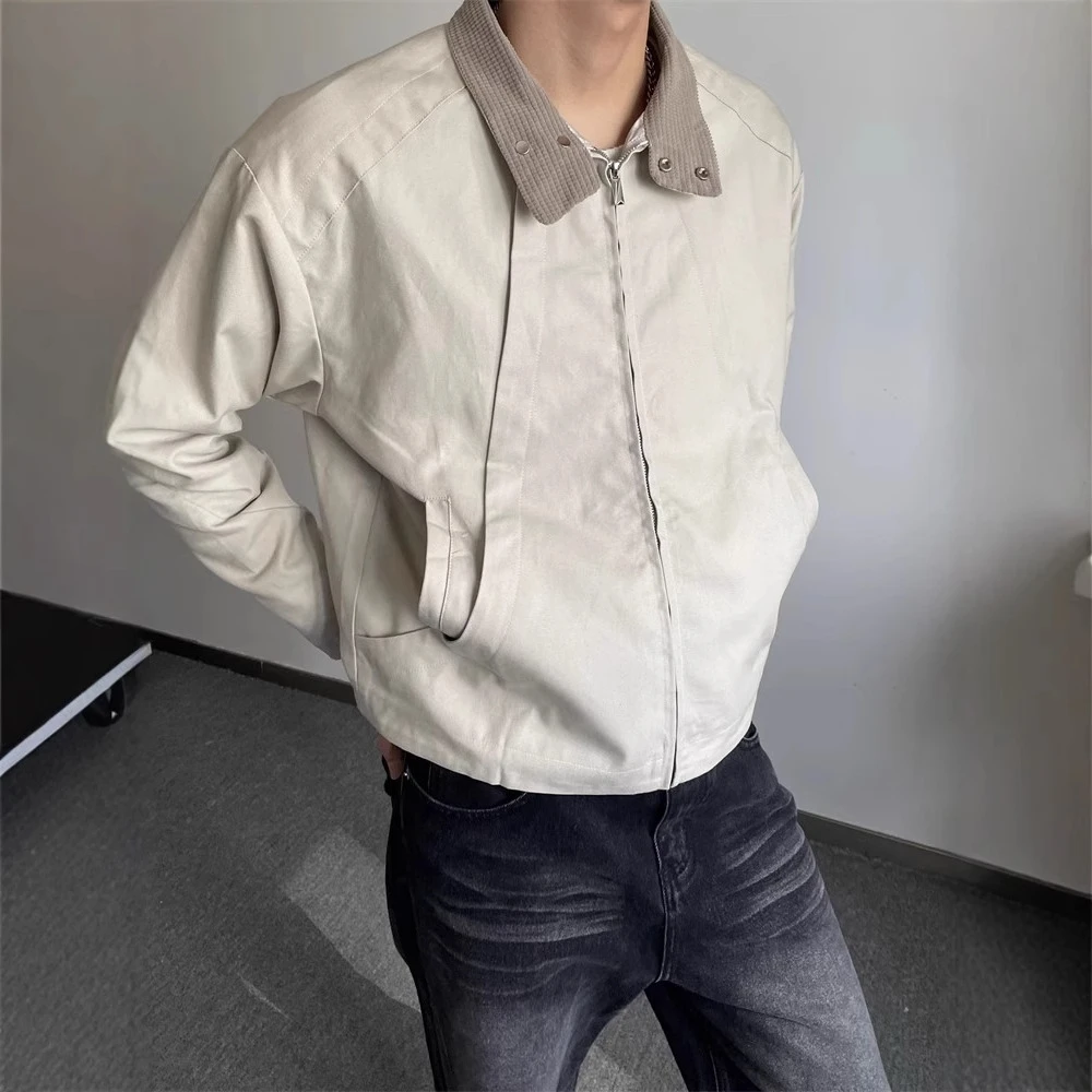 cleanfit短款外套男春秋高级感学生潮牌翻领棒球服复古夹克男百搭