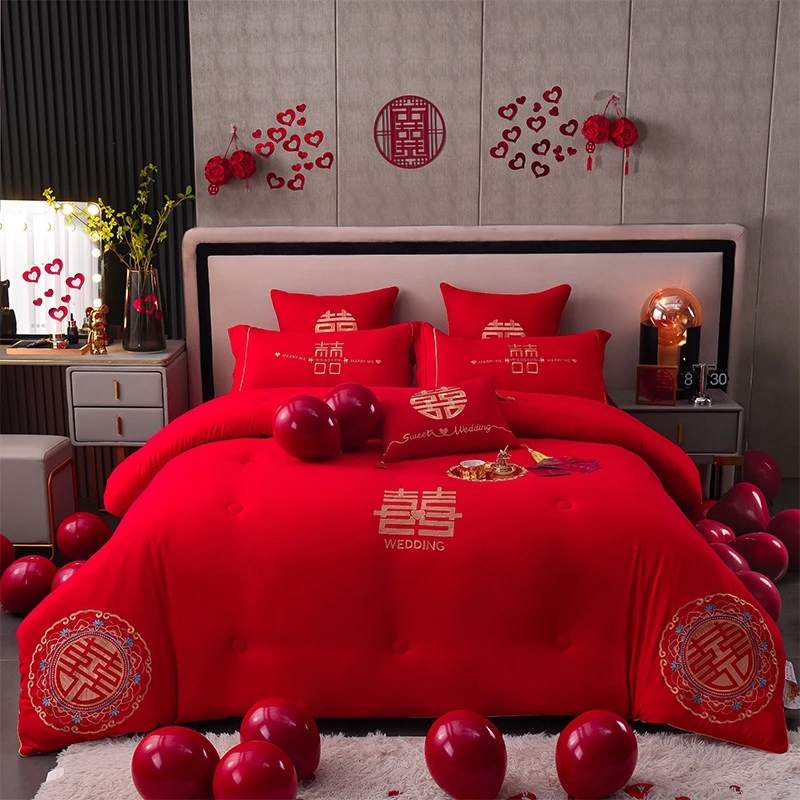 新款喜庆婚被大豆被芯喜被春秋被冬被婚庆被婚房结婚大红色棉被