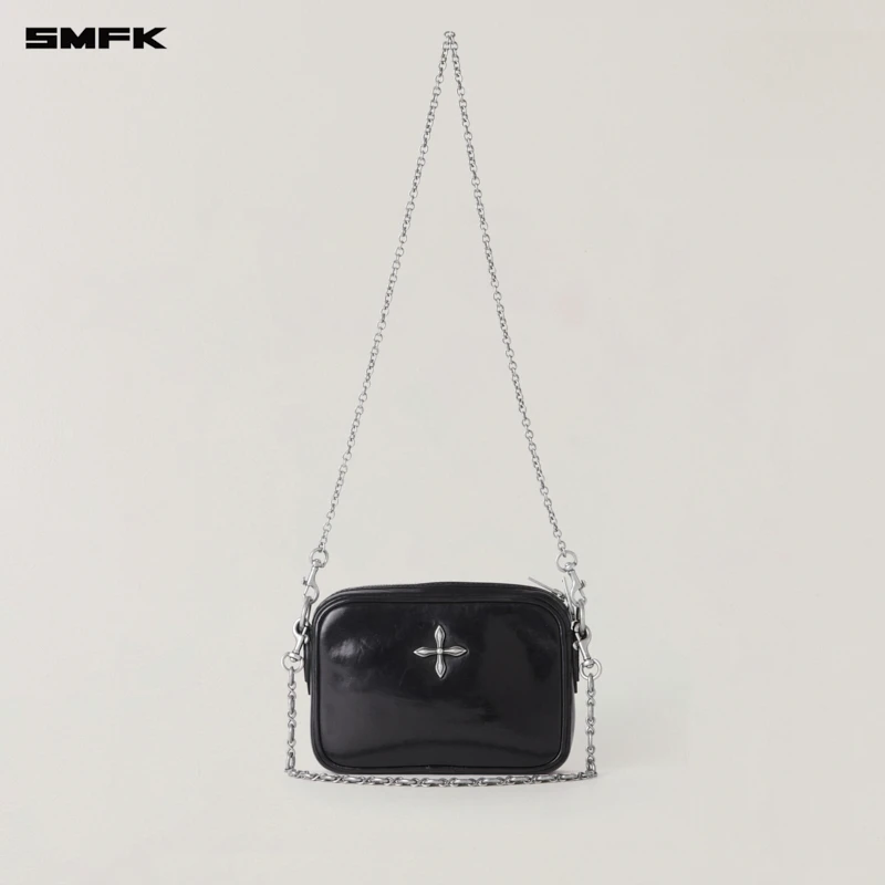 SMFK十字徽章皮质链条包 B0002B3 复古褪色单肩斜挎包