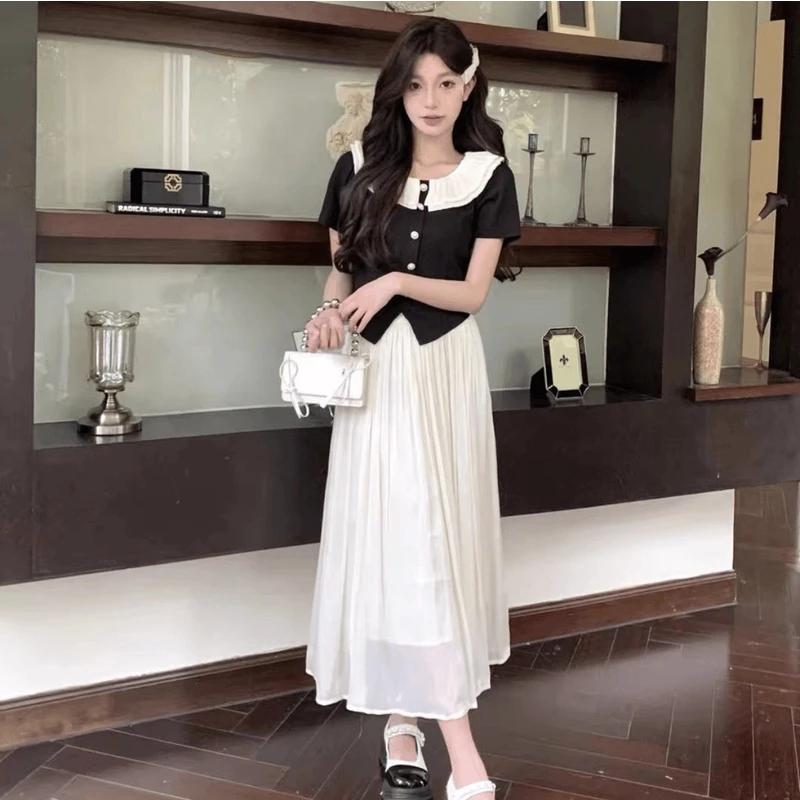 小香风小个子法式娃娃领夏季夏装女人味气质洋气高腰时尚百褶设计