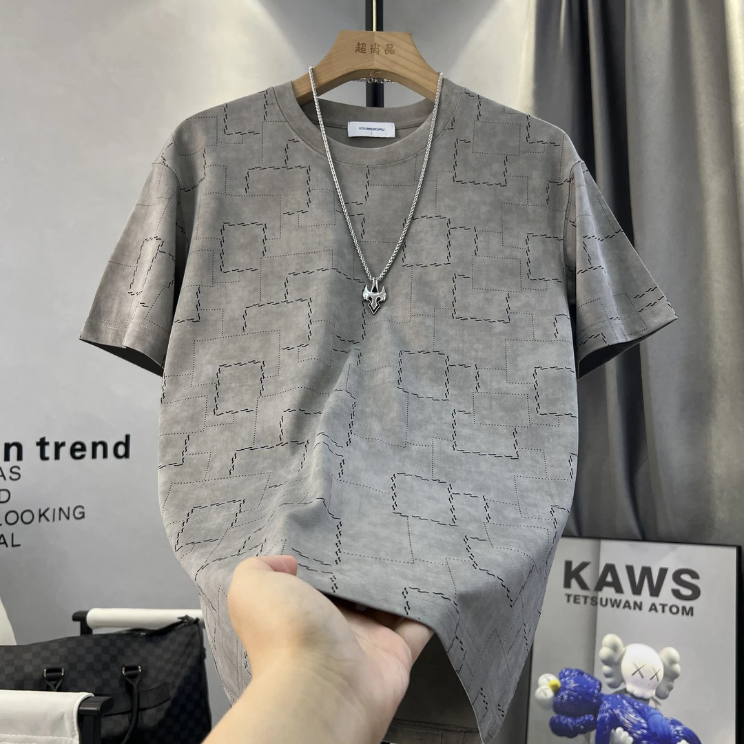 男士2025夏季印花时尚新款男青春休闲轻奢透气显瘦扎染短袖【5595】