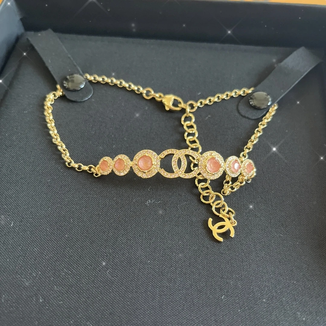 全新未使用 Chanel/香奈儿 蔚蓝/双c带钻 粉橘宝石项链 北京