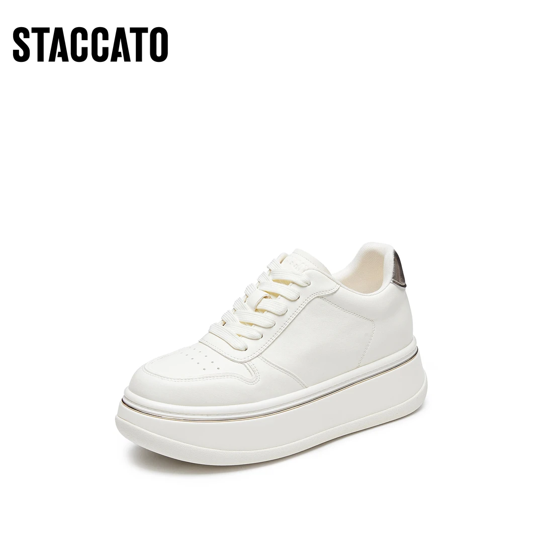 思加图2025新款出游百搭小白鞋运动休闲鞋厚底板鞋女鞋Y8892AM5