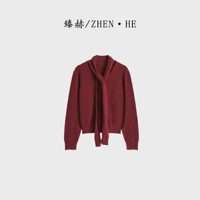臻赫/ZHEN·HE 秋季新款 女士V领飘带毛衣 2025秋
