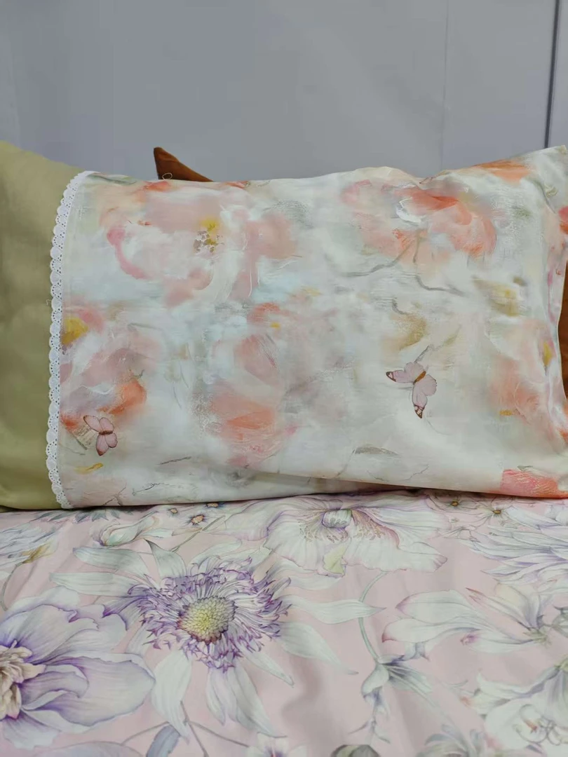 DZ415【玫瑰汉麻】蝴蝶花枕套48*74cm一对