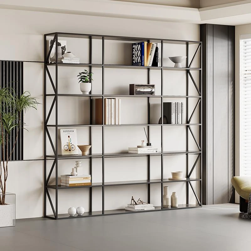 现代铁艺置物架落地轻奢书架多层一体靠墙客厅办公转角样品展示架