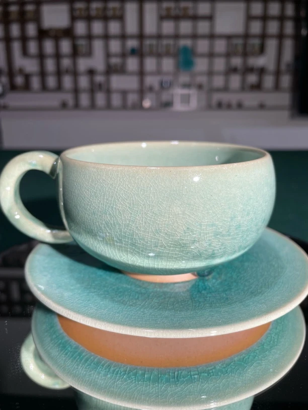【云滇】华宁陶匠绿釉窑变冰裂纹纯手工 精致蛋形咖啡杯喝茶杯