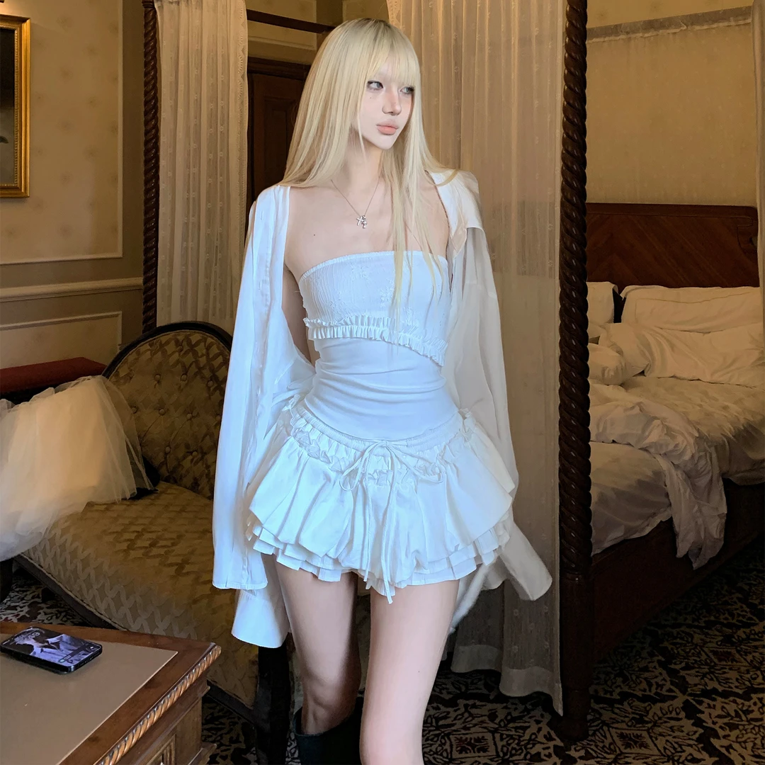 Rase le sol ‘Twin Fantasy’蕾丝拼接木耳边抹胸背心辣妹上衣