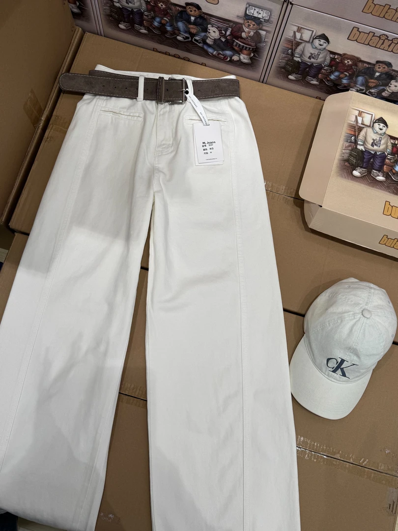 【人生白牛】弯刀裤阔腿牛仔裤春季新款高腰显瘦宽松直筒拖地裤3037