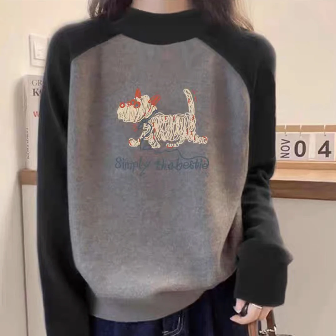 德绒半高领磨毛长袖t恤女小众时尚百搭插肩上衣加厚打底衫秋冬季