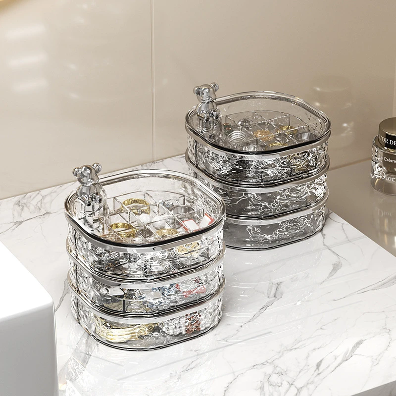 首饰收纳盒戒指项链桌面高级感收纳箱旋转饰品收纳架梳妆台首饰盒