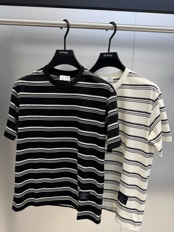 2025夏季条纹高品质短袖夏季夏款日常百搭T恤圆领印花黑色26259