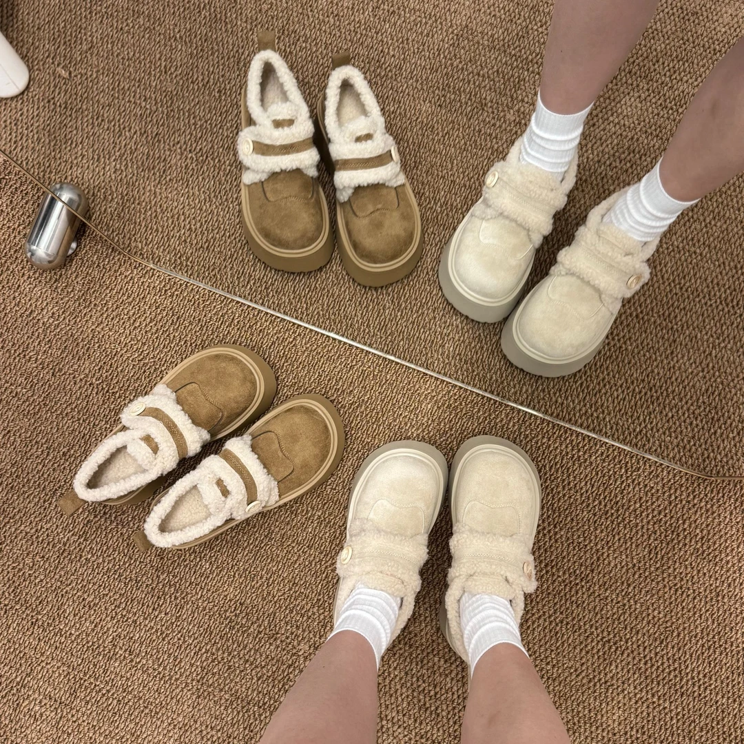 厚底增高休闲雪地靴女韩版加绒加厚棉鞋纯色学院风冬季休闲风棉靴