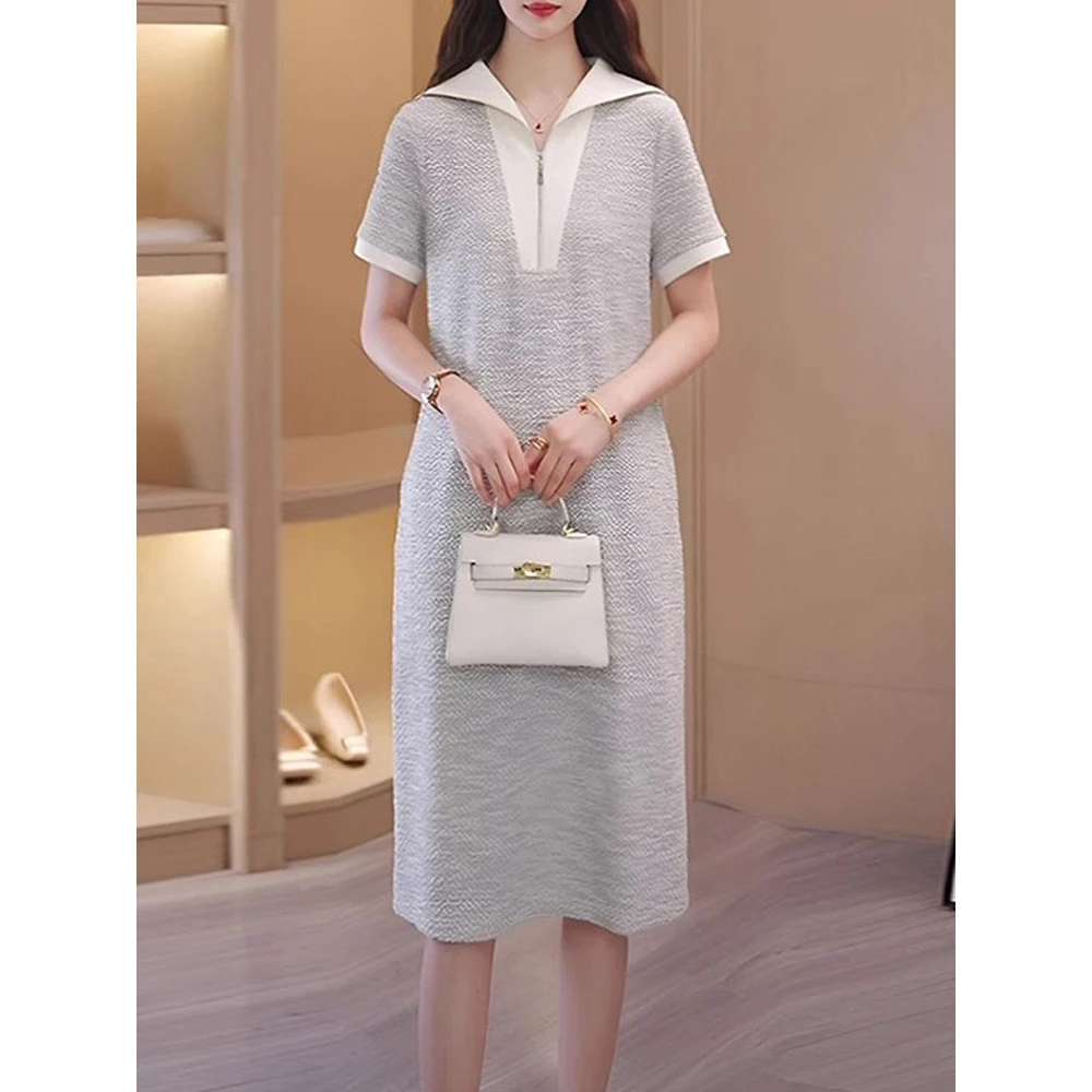 2025年夏季新款法式海军领拉链设计连衣裙女生休闲百搭高级感裙子