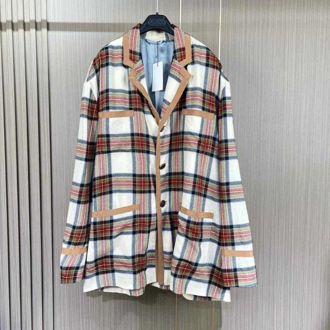 全新未使用 GUCCI/古驰 汤/P215563148/棕色格纹衬衫外套50码